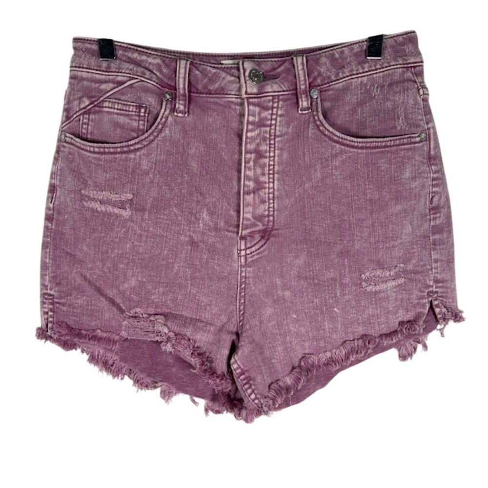 Free People We the Free Crvy Vintage High Rise Shorts 29 Lilac Fringe Hem